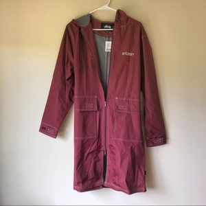 Stussy zip long coat men’s small maroon red jacket